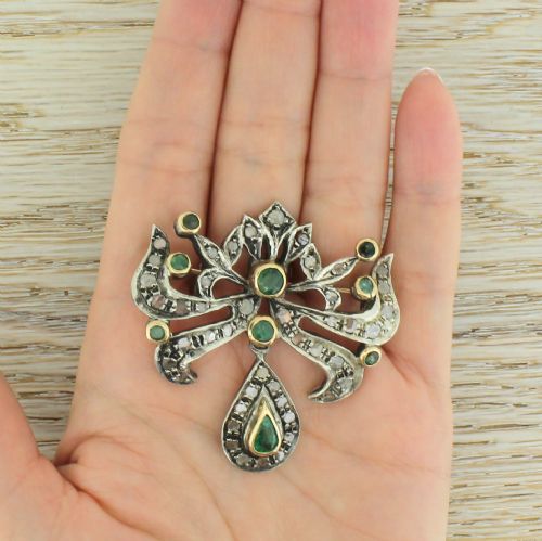 fig 2. Victorian Emerald & Rose Cut Diamond Brooch, circa 1900