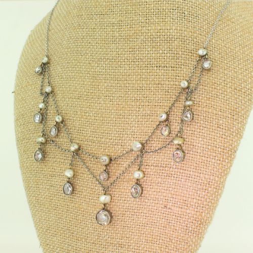 Victorian Rose Cut Diamond & Natural Pearl Necklace, Circa 1860
