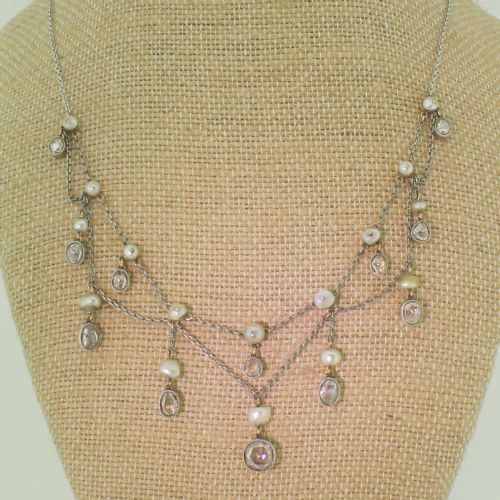 fig 2. Victorian Rose Cut Diamond & Natural Pearl Necklace, circa 1860