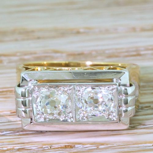 fig 1. Art Deco 0.96 Carat Old Cut Diamond Two Stone Ring, circa 1940