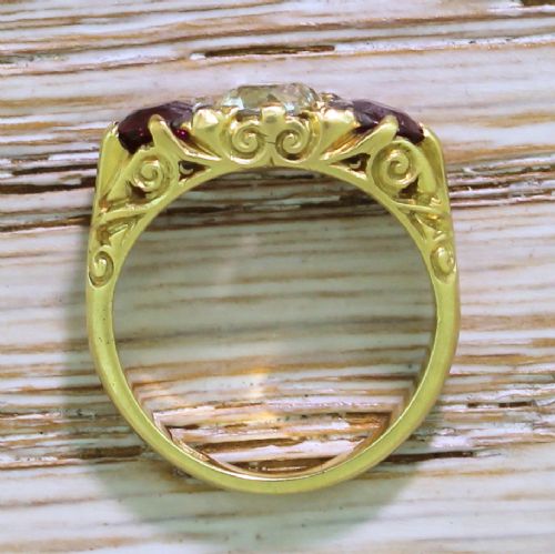 fig 3. Victorian Old Cut Diamond & Ruby Carved Trilogy Ring, circa 1900