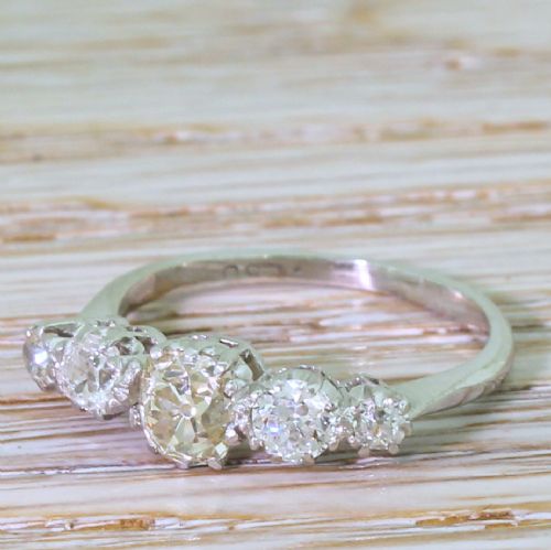 Art Deco 1.15 Carat Old Cut Diamond Five Stone Ring, Circa 1930
