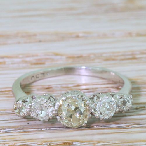fig 1. Art Deco 1.15 Carat Old Cut Diamond Five Stone Ring, circa 1930