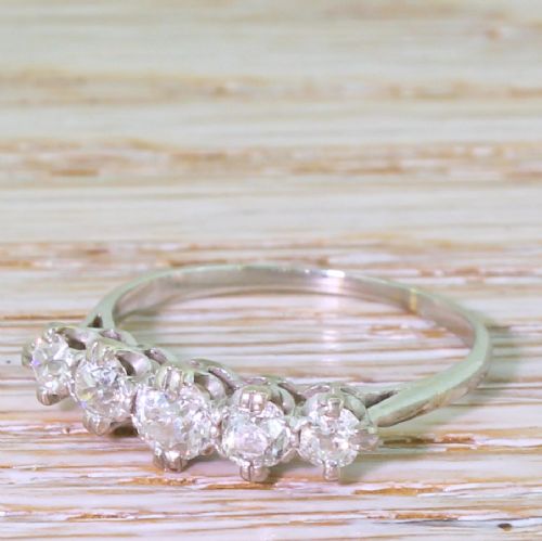 Art Deco 0.81 Carat Old Cut Diamond Five Stone Ring, Circa 1940
