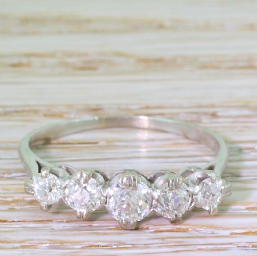 fig 1. Art Deco 0.81 Carat Old Cut Diamond Five Stone Ring, circa 1940