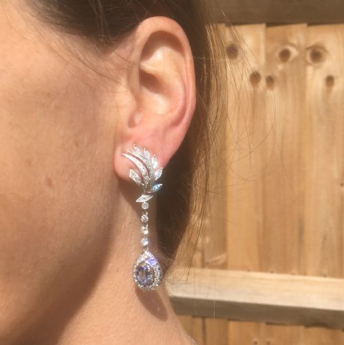 fig 1. Mid Century 1.74 Carat Sapphire & 1.59 Carat Diamond Drop Earrings