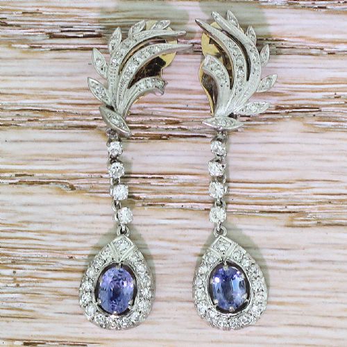 fig 2. Mid Century 1.74 Carat Sapphire & 1.59 Carat Diamond Drop Earrings