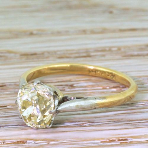 Art Deco 1.53 Carat Light Yellow Old Cut Diamond Engagement Ring, Circa 1935
