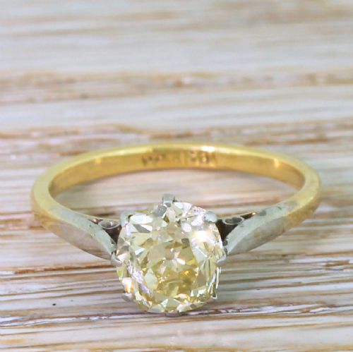 fig 1. Art Deco 1.53 Carat Light Yellow Old Cut Diamond Engagement Ring, circa 1935