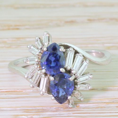 fig 1. Mid Century Pear Cut Sapphire & Baguette Cut Diamond Ring, circa 1965