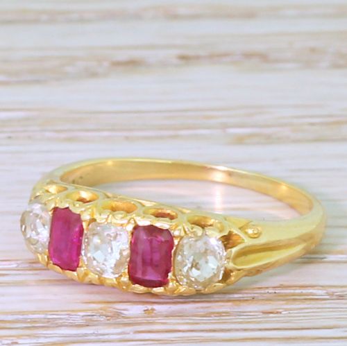 Edwardian Ruby & Old Cut Diamond Five Stone Ring, Circa 1910
