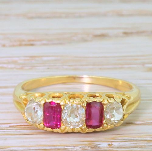 fig 1. Edwardian Ruby & Old Cut Diamond Five Stone Ring, circa 1910