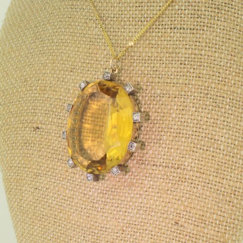 Victorian 62.12 Carat Citrine & Old Cut Diamond Pendant, Circa 1900
