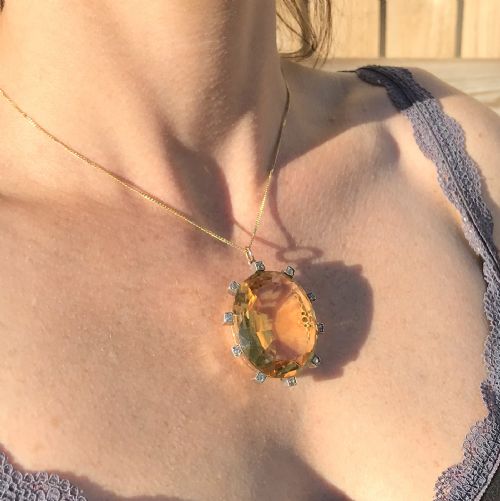 fig 1. Victorian 62.12 Carat Citrine & Old Cut Diamond Pendant, circa 1900