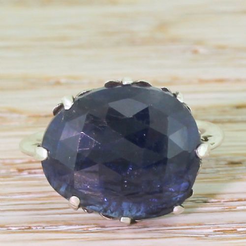 fig 1. Victorian 10.46 Carat Rose Cut Sapphire Solitaire Ring, circa 1880