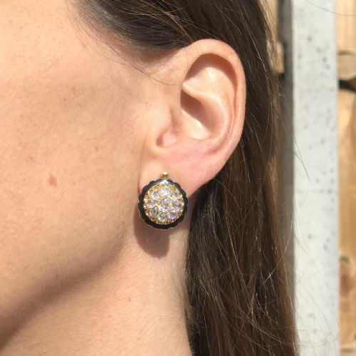 fig 1. Victorian 2.55 Carat Old Cut Diamond & Black Enamel Cluster Earrings, French, circa 1900