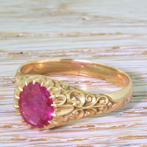 Victorian 1.50 Carat Natural, No Heat Ruby Solitaire Ring, Circa 1900