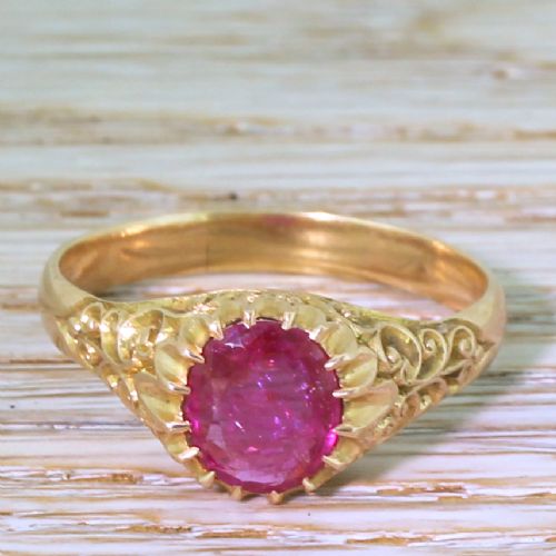 fig 1. Victorian 1.50 Carat Natural, No Heat Ruby Solitaire Ring, circa 1900