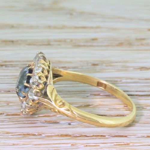 fig 2. Victorian 2.22 Carat Natural Sapphire & Old Cut Diamond Cluster Ring, circa 1900
