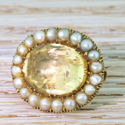 Victorian 6.00 Carat Topaz & Pearl Brooch, Circa 1880