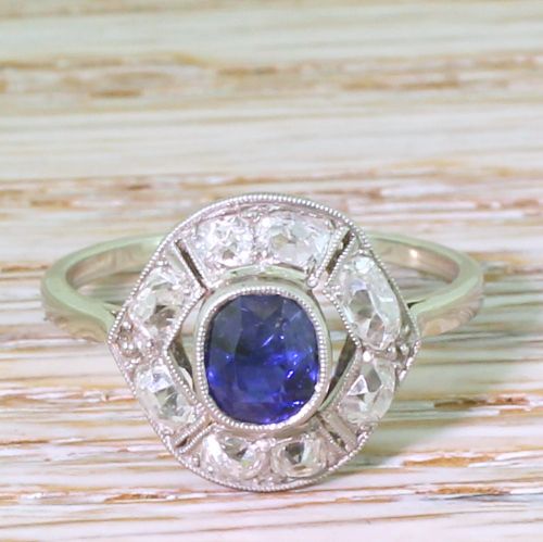 fig 1. Art Deco 0.58 Carat Sapphire & 0.91 Carat Old Cut Diamond Ring, French, circa 1935