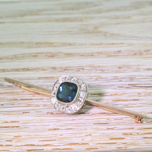 Art Deco Tourmaline & Old Cut Diamond Cluster Pin Brooch, Circa 1940
