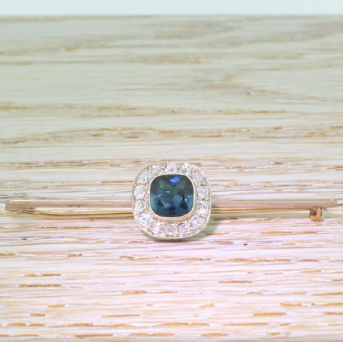 fig 1. Art Deco Tourmaline & Old Cut Diamond Cluster Pin Brooch, circa 1940