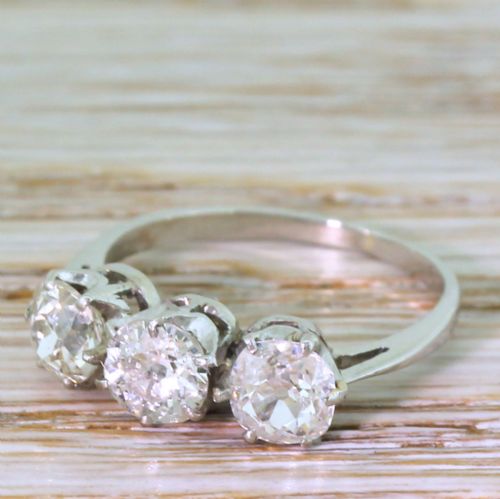 Art Deco 1.20 Carat Old Cut Diamond Trilogy Ring, Circa 1940
