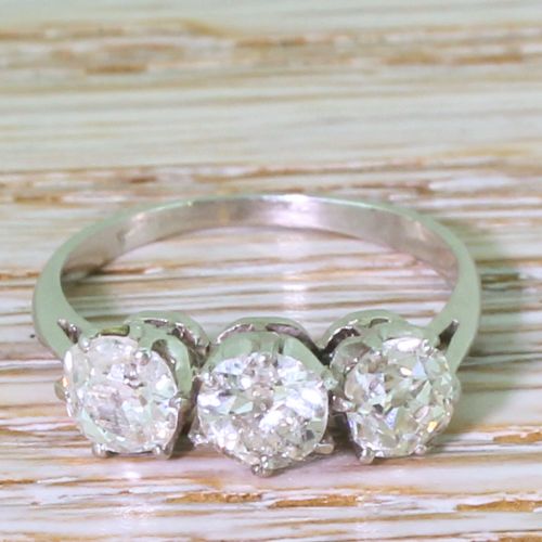 fig 1. Art Deco 1.20 Carat Old Cut Diamond Trilogy Ring, circa 1940