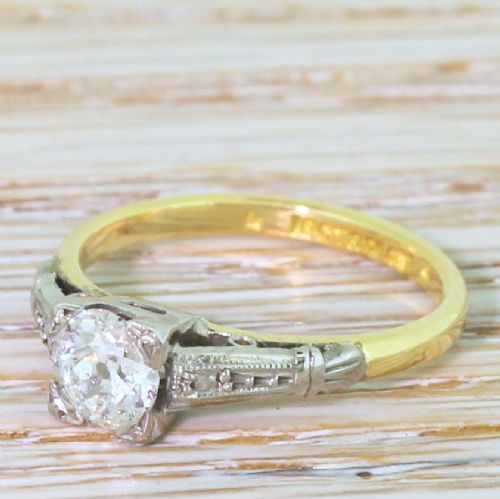 Art Deco 0.51 Carat Old Cut Diamond Engagement Ring, Circa 1920
