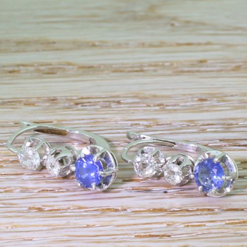 fig 2. Art Deco Sapphire & Carat Old Cut Diamond Drop Earrings, French, circa 1935