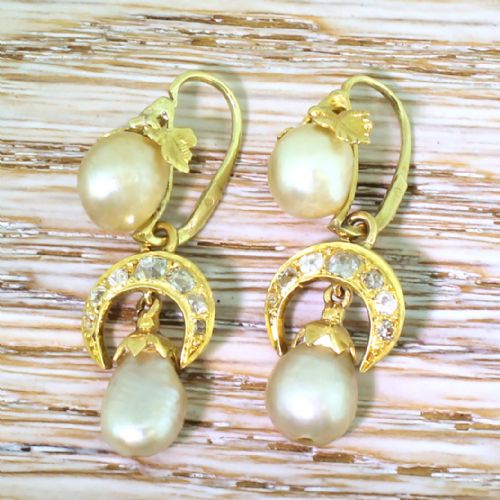 fig 2. Victorian Natural Pearl & Old Cut Diamond Drop Earrings, circa 1860