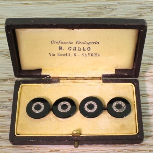 fig 1. Art Deco Onyx & Rose Cut Diamond Cufflinks, boxed, circa 1920