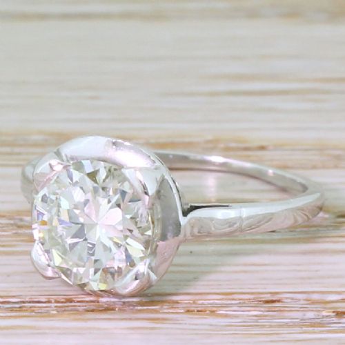 Art Deco 1.63 Carat Old European Cut Diamond Engagement Ring, Circa 1935
