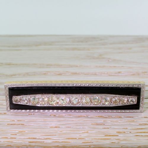 fig 1. Art Deco 2.37 Carat Old Cut Diamond & Onyx Brooch, circa 1940