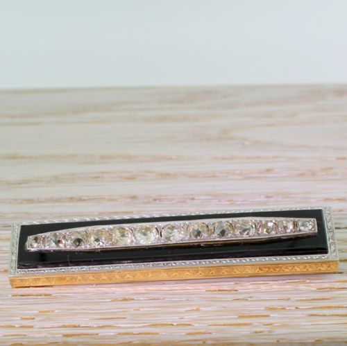 fig 2. Art Deco 2.37 Carat Old Cut Diamond & Onyx Brooch, circa 1940