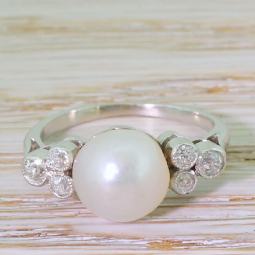 fig 1. Art Deco Natural Saltwater Pearl & Old Cut Diamond Ring, circa 1935