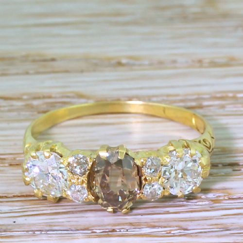 fig 1. Victorian 2.10 Carat Fancy Cognac & White Old Cut Diamond Ring, circa 1900