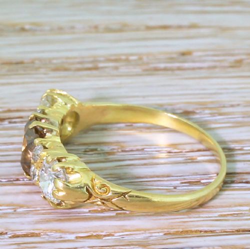 fig 2. Victorian 2.10 Carat Fancy Cognac & White Old Cut Diamond Ring, circa 1900