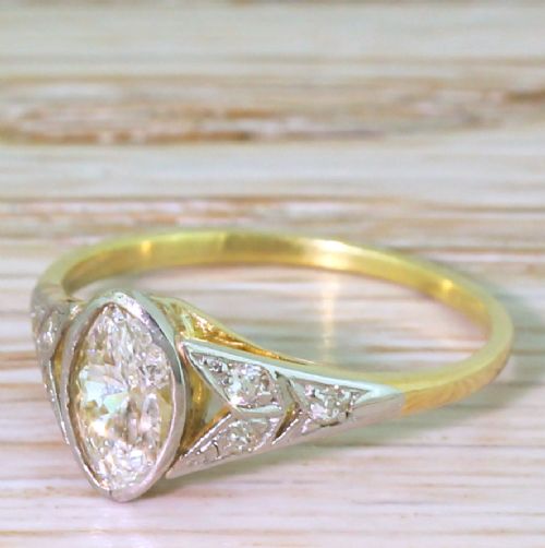 Art Deco 0.54 Carat Old Marquise Cut Diamond Engagement Ring, Circa 1935
