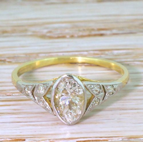 fig 1. Art Deco 0.54 Carat Old Marquise Cut Diamond Engagement Ring, circa 1935