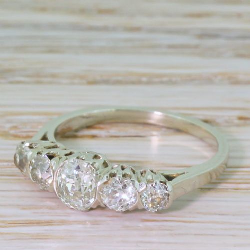 Art Deco 1.28 Carat Old Cut Diamond Five Stone Ring, Circa 1940
