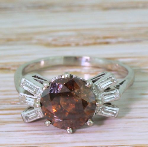 fig 1. Art Deco 1.70 Carat Fancy Vivid Orangey Brown Old European Cut Diamond Ring, circa 1925