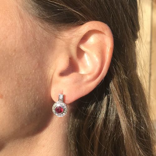 fig 1. Mid Century Ruby & Diamond Target Cluster Earrings, circa 1960