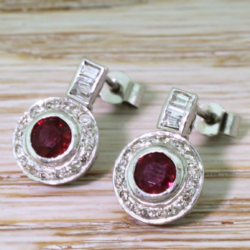 fig 2. Mid Century Ruby & Diamond Target Cluster Earrings, circa 1960