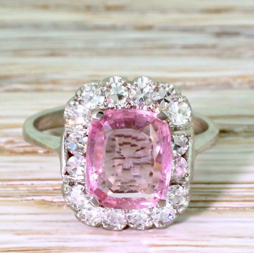 fig 1. Mid Century 1.80 Carat Natural Pink Sapphire & Diamond Ring, circa 1950