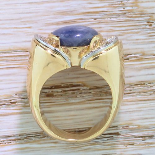 fig 3. Retro 11.00 Carat Star Sapphire & 1.04 Carat Old Cut Diamond Ring, circa 1950