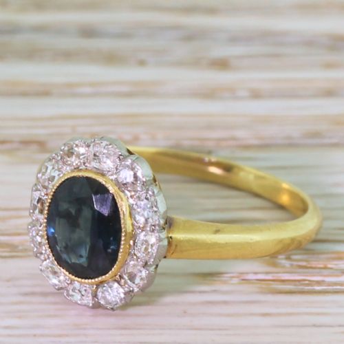 Art Deco 1.21 Carat Sapphire & 0.48 Carat Old Cut Diamond Ring, Circa 1935

