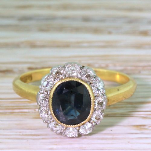 fig 1. Art Deco 1.21 Carat Sapphire & 0.48 Carat Old Cut Diamond Ring, circa 1935