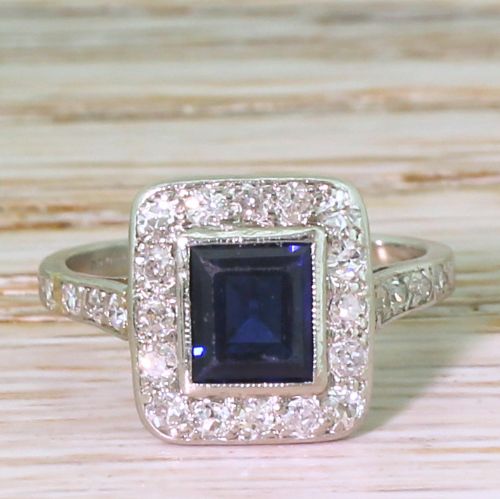 fig 1. Mid Century 0.95 Carat Sapphire & 0.31 Carat Diamond Cluster Ring, circa 1960